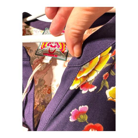 NWT JOHNNY WAS WOMENS DEESS SMALL TIRED HENLEY FLORAL BOHO HIPPIE - Picture 4 of 11